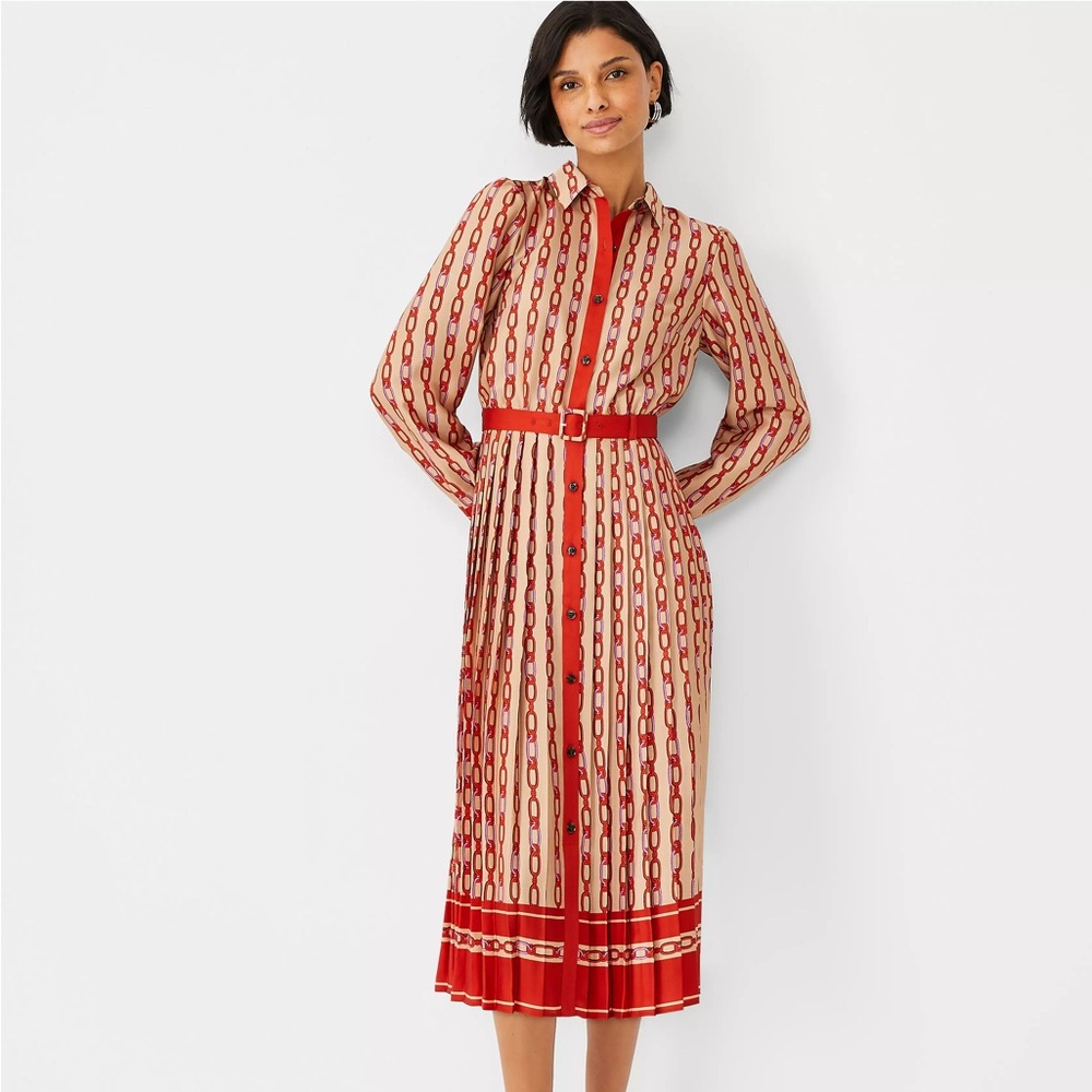 Ann Taylor Petite Chain Print Pleated Dress